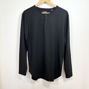 Men’s Cuts Elongated Large Long Sleeve Black Henley T Shirt Top Pyca Pro